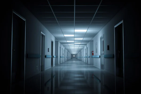 Na imagem colorida, o corredor de um hospital à meia-luz - Metrópoles