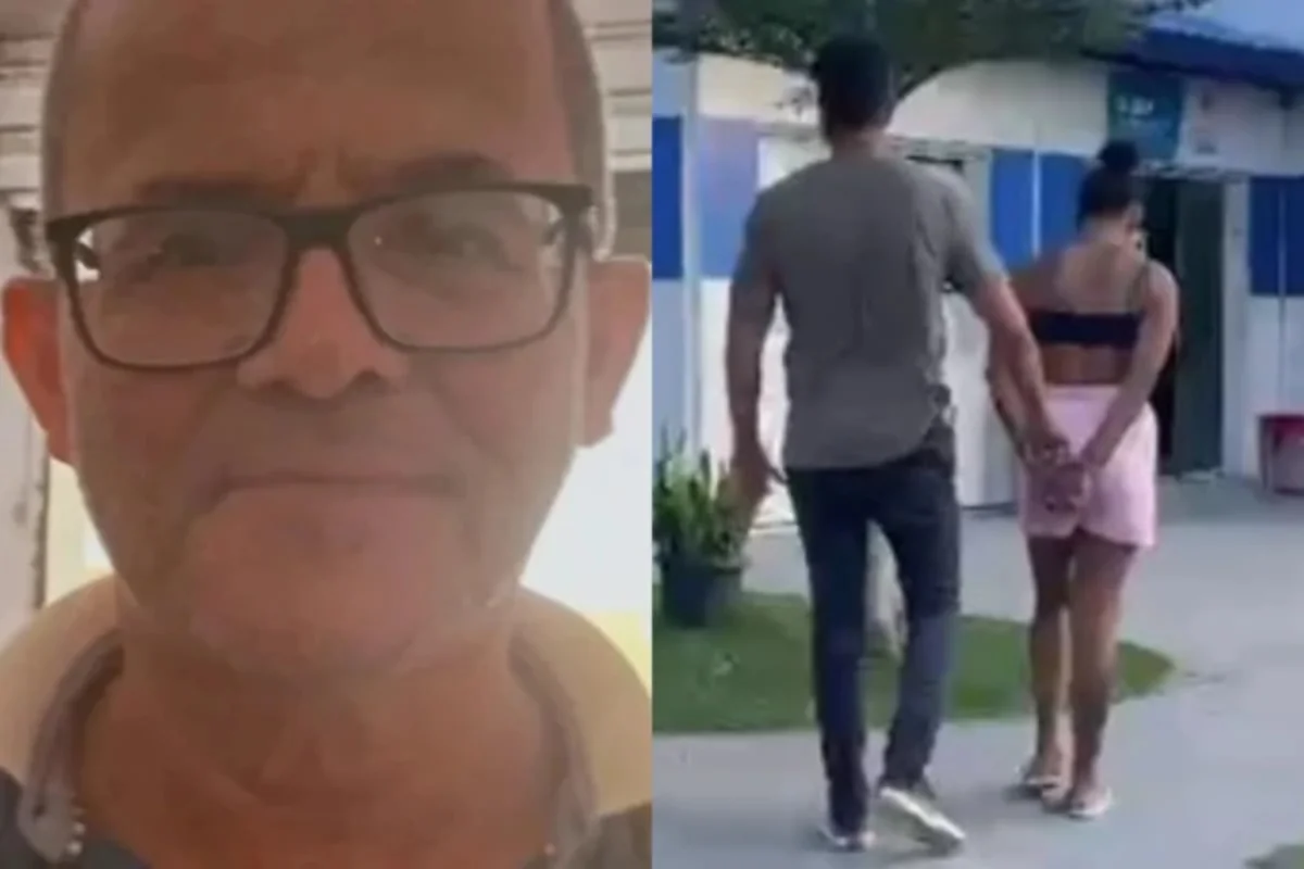 Foto colorida mostra suspeita de matar guarda municipal sendo presa na Bahia. À esquerda, foto do guarda morto