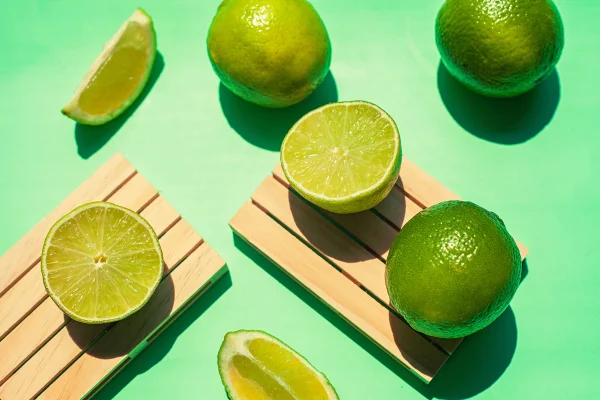 Foto colorida com fundo verde e vários limões inteiros e cortados - Como o consumo diário de água com limão favorece a saúde do organismo - Metrópoles.