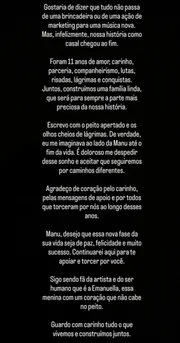 Texto do ex-marido de Manu Bahtidão sobre a separação Texto do ex-marido de Manu Bahtidão sobre a separação