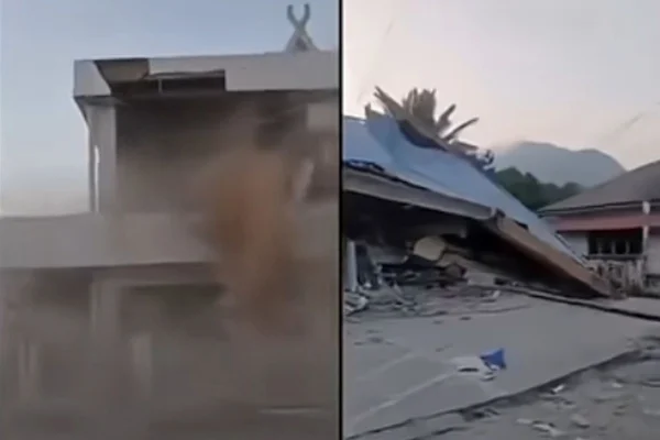 Montagem com fotos colorida de estragos de terremoto de magnitude 7,7 na Indonésia - Metrópoles
