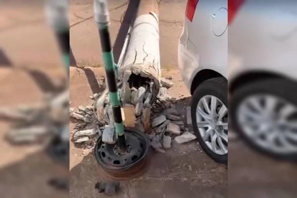 Vídeo: fios suspensos se engancham em caminhão, e postes caem no DF