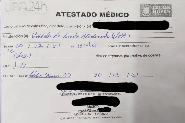 atestado médico falso gera indiciamento de trabalhador em caldas novas, goiás