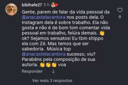 Ana Castela curtiu comentário de fã sobre Zé Felipe.