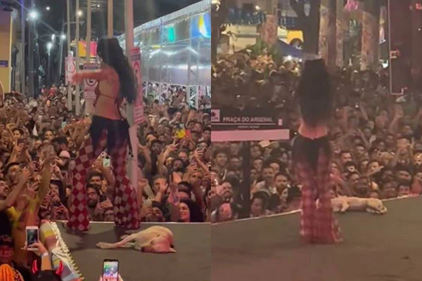 montagem com fotos de Marina Sena em show - metrópoles