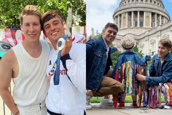Imagem colorida de Tom Daley com o marido Dustin Lance Black | Olimpíadas