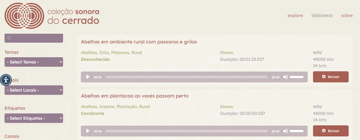 A captação dos sons para integrar a Coleção Sonora do Cerrado foi realizada por uma equipe especializada de técnicos e microfonistas, utilizando equipamentos profissionais para garantir a fidelidade e a qualidade dos registros A captação dos sons para integrar a Coleção Sonora do Cerrado foi realizada por uma equipe especializada de técnicos e microfonistas, utilizando equipamentos profissionais para garantir a fidelidade e a qualidade dos registros