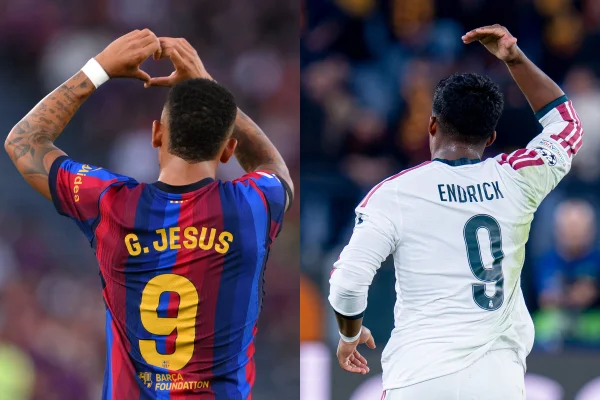Foto colorida de Endrick e Gabriel Jesus - Metrópoles