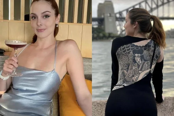 mulher com as costas toda tatuada