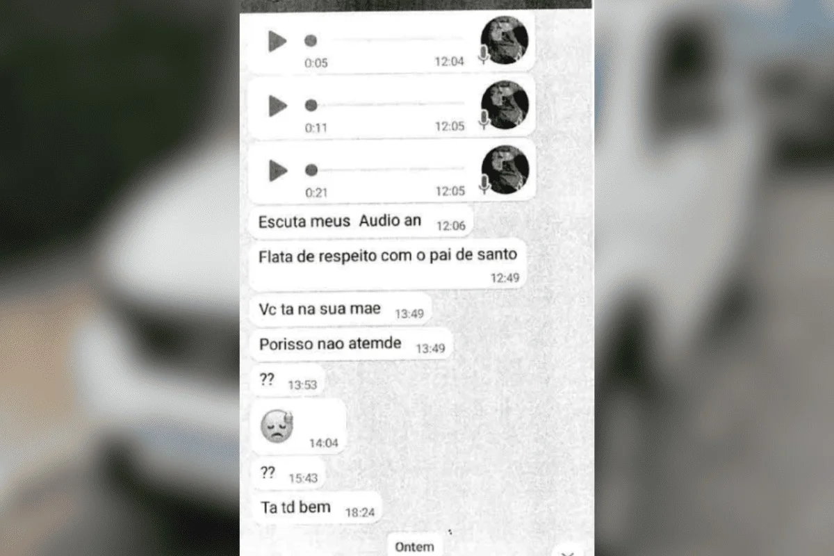 Mensagens enviadas por suposto pai de santo Mensagens enviadas por suposto pai de santo
