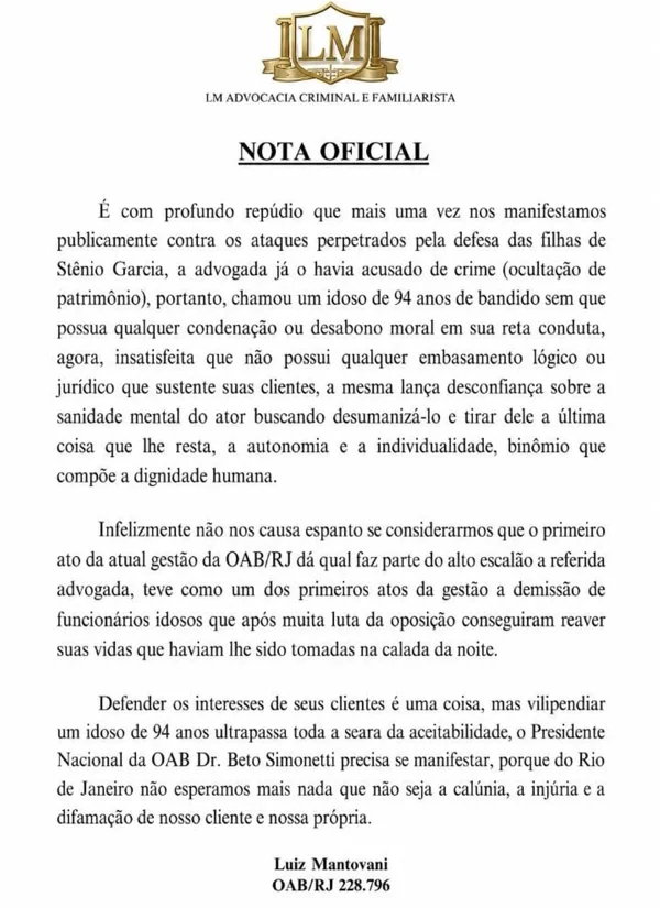 Defesa reage após filhas questionarem sanidade de Stenio Garcia - destaque galeria Defesa reage após filhas questionarem sanidade de Stenio Garcia - destaque galeria