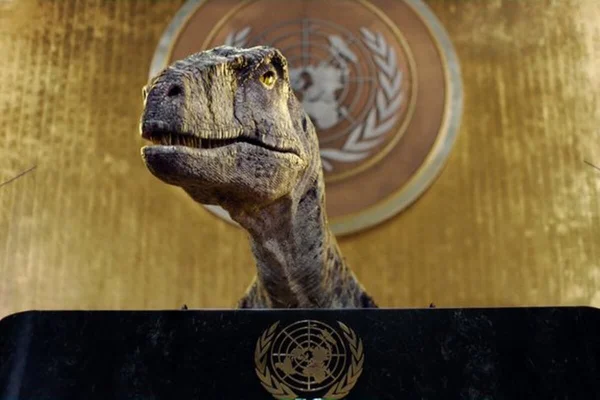 dinossauro frankie na cop 26 da onu