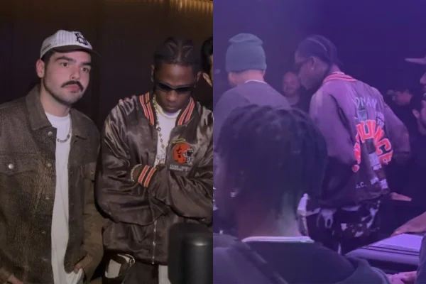 Montagem colorida de prints de fotos de joão silva com Travis Scott