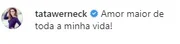 Tatá comenta nas fotos do marido