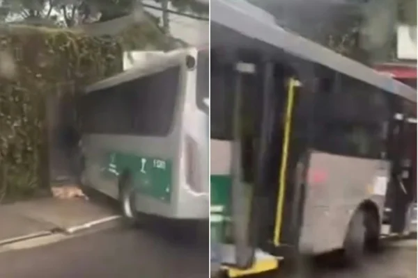 Ônibus invade calçada e bate em um muro no bairro da Saúde - Metrópoles