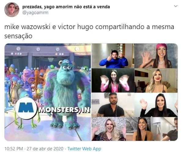 BBB20. Web compara Victor Hugo com Mike Wazowski, de Monstros S.A - imagem 7 BBB20. Web compara Victor Hugo com Mike Wazowski, de Monstros S.A - imagem 7