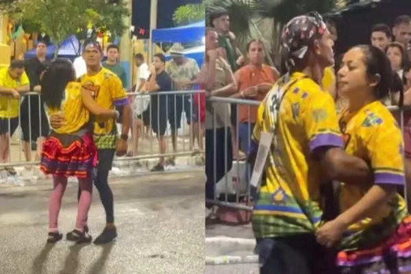 Montagem com fotos coloridas da dupla Kitéria Silva, de 30 anos, e Adriano, conhecido como "Jack", que entraram para a história ao dançarem forró por mais de 38 horas seguidas na 24ª edição do concurso Pé de Aço - Metrópoles