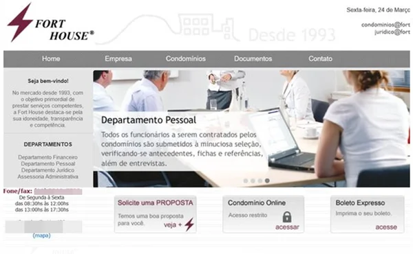 Imagem colorida de site de administradora de condomínios