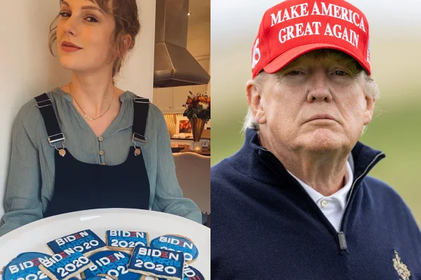 Imagem colorida de Taylor Swift e Trump