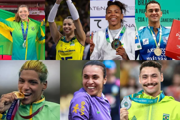 Imagem colorida de atletas LGBTQIAP+ brasileiros nas Olimpíadas
