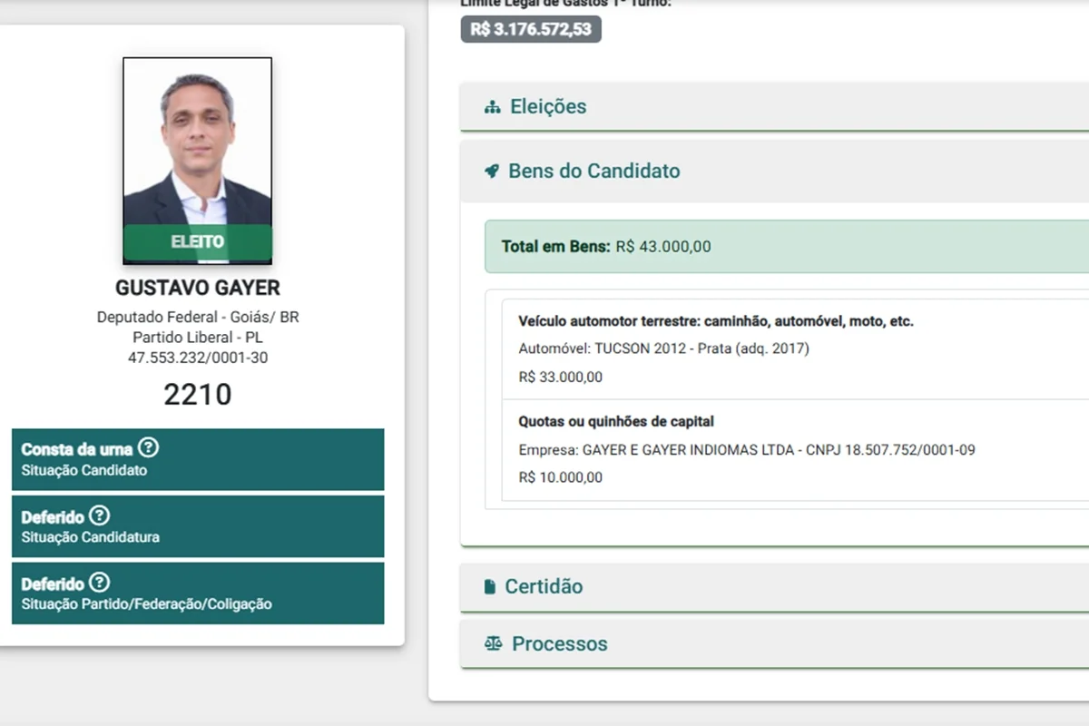 Bens declarados por Gayer em 2022 Bens declarados por Gayer em 2022