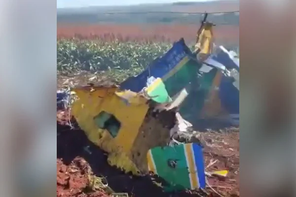 Imagem colorida mostra avião caído no meio de área no interior de São Paulo - Metrópoles