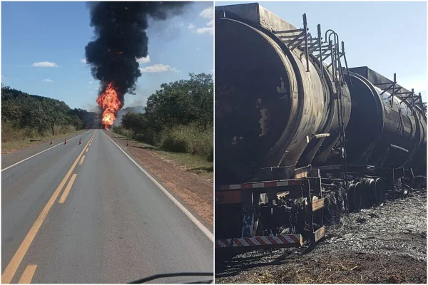 Imagem coloria mostra caminhão que pegou fogo em minas - metrópoles