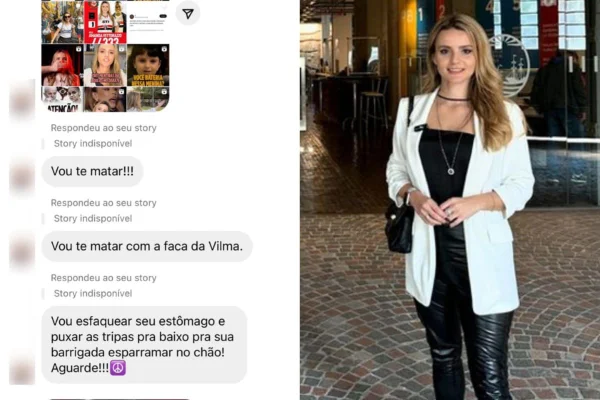 Imagem colorida mostra prints enviados por homem para a candidata a vereadora Amanda Vettorazzo (União). Agressor foi preso - Metrópoles