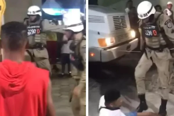 imagem colorida mostra pm agredindo folião na bahia - Metrópoles