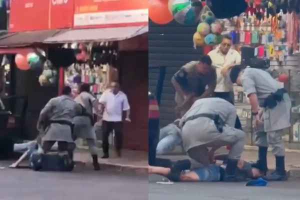Montagem com fotos coloridas retiradas de vídeo de abordagem policial - Metrópoles