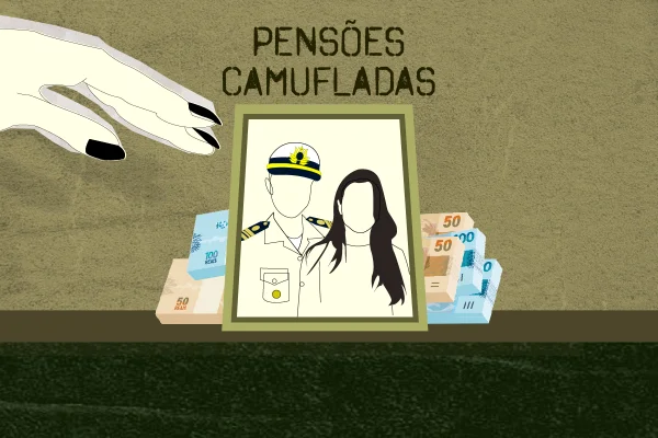 ilustração de militar da marinha em um porta-retrato e a mão de uma mulher