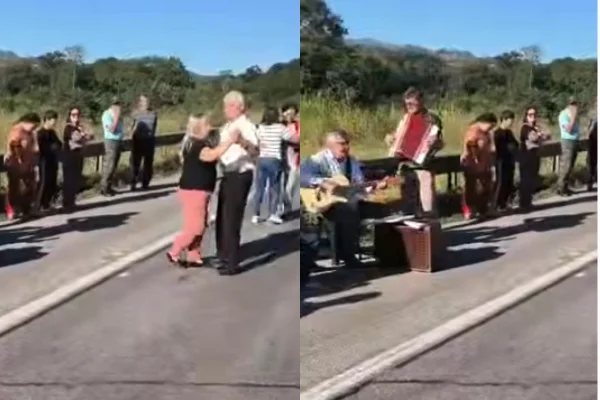 Engarrafamento: parados por 9h, idosos transformam rodovia em bailão