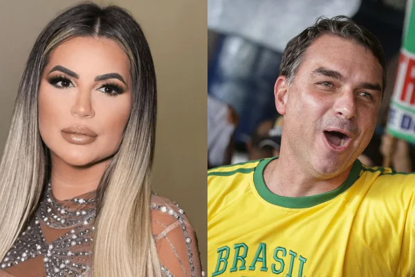 Montagem com fotos colorida de Deolane e Flávio Bolsonaro - Metrópoles