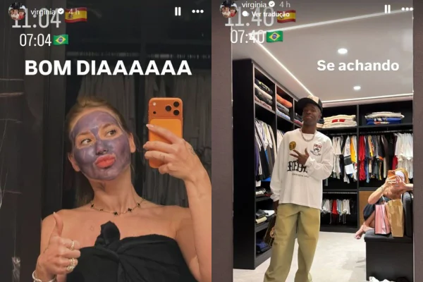 montagem colorida de fotos de Virginia Fonseca e Vini Jr.