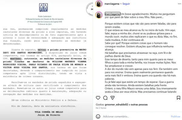 Mãe diz que prisão preventiva de Oruam foi revogada pela Justiça - destaque galeria