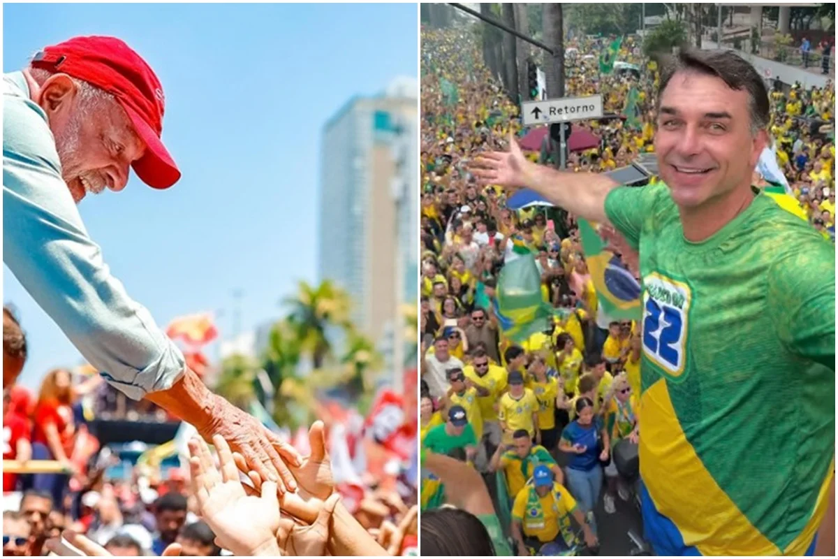 Luiz Inácio Lula da Silva (PT) e Flávio Bolsonaro (PL). Luiz Inácio Lula da Silva (PT) e Flávio Bolsonaro (PL).