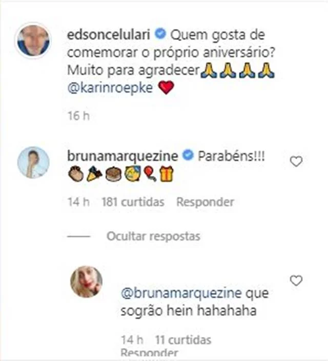 Bruna dá parabéns a Edson Celulari e web reage: "Sogrão" Bruna dá parabéns a Edson Celulari e web reage: "Sogrão"