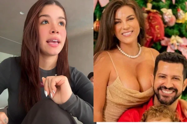 Montagem mostra Tília e Dennins DJ ao lado da ex-esposa, Bárbara Falcão