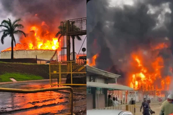 Imagem colorida de incêndio em usina. Metrópoles