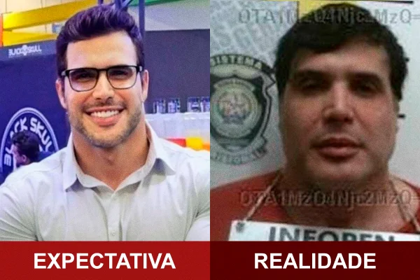 Foto colorida que mostra duas fotos do empresário preso por matar gari em BH. Uma foto é das redes sociais e a outra é dele preso