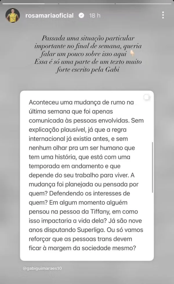 Rosamaria defende Tifanny após CBV vetar mulheres trans no vôlei - destaque galeria Rosamaria defende Tifanny após CBV vetar mulheres trans no vôlei - destaque galeria