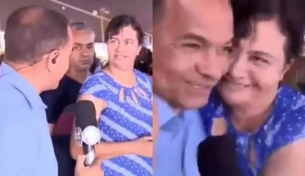 Mulher reconhece repórter durante entrevista e tem reação hilária
