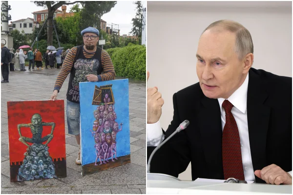 O artista Semyon Skrepetsky e o presidente da Rússia, Vladimir Putin