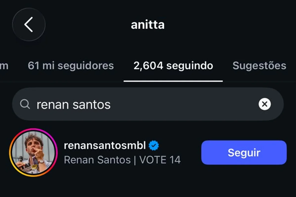 Anitta segue Renan Santos no Instagram Anitta segue Renan Santos no Instagram