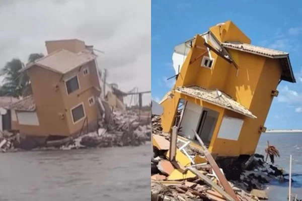 Imagem colorida de casa destuída pelo mar - Metrópoles
