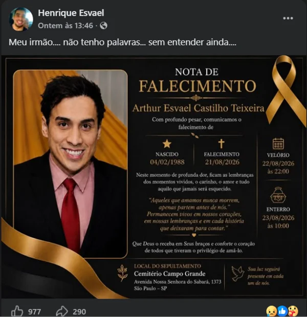 Morre influencer Arthur Esvael, “lançado” por Felipe Neto, aos 38 anos - destaque galeria Morre influencer Arthur Esvael, “lançado” por Felipe Neto, aos 38 anos - destaque galeria
