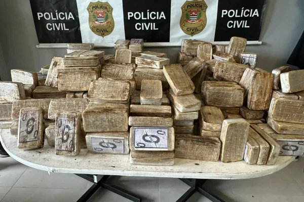 Embalagens em formato de tijolo espalhados sobre mesa - Metrópoles