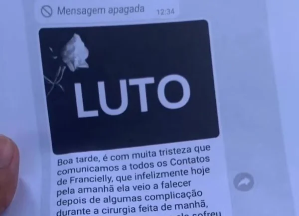 Foto colorida da mensagem que a jovem mandou fingindo estar morta - Metrópoles