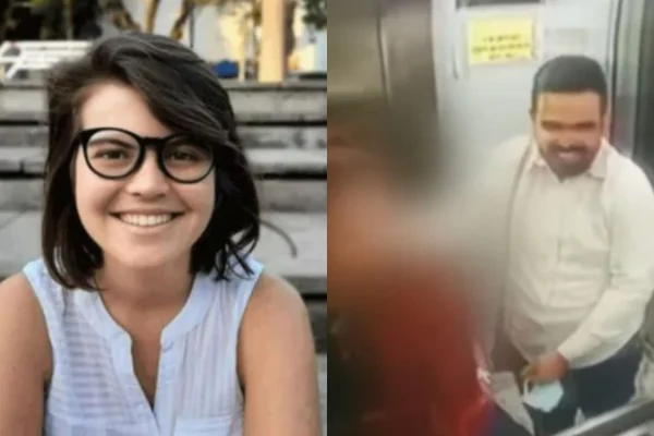 Colagem colorida da cicloativista Marina Harkot ao lado do motorista que a atropelou e matou - Metrópoles