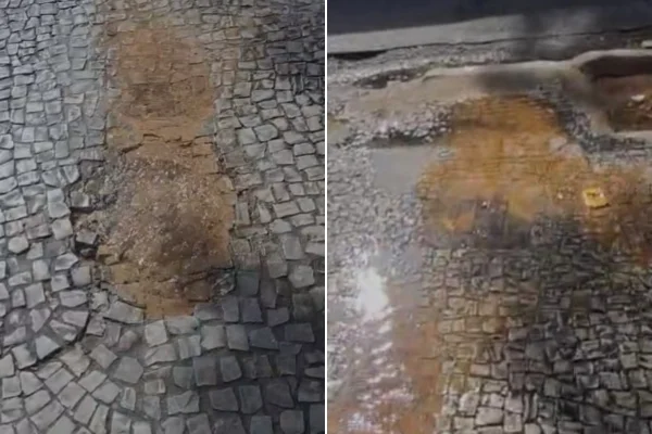 Água jorrando na calçada em BH